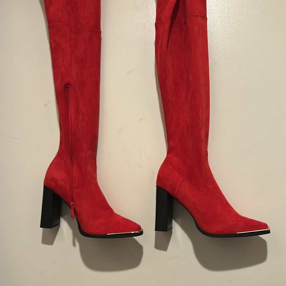 Dream Pairs Red Over the Knee Boots with Block Heel - Picture 5 of 10